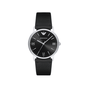 EMPORIO ARMANI Men's Three-Hand Black Leather Watch