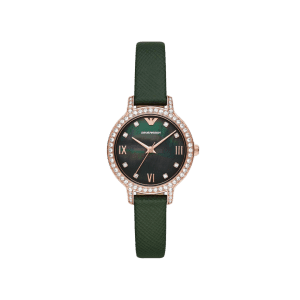 EMPORIO ARMANI Ladies Three-Hand Green Leather Watch